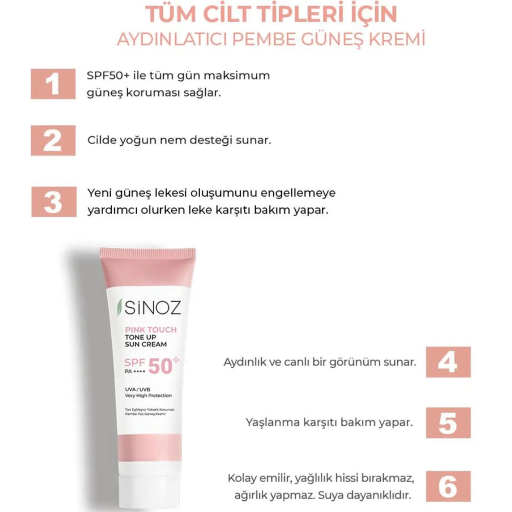 Sinoz SPF50+ Pink Touch Pink Face Sunscreen PA++++ 50 ml