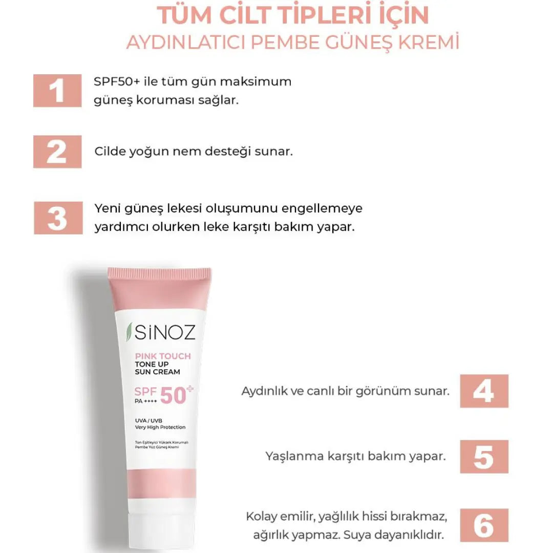 Sinoz SPF50+ Pink Touch Pink Face Sunscreen PA++++ 50 ml